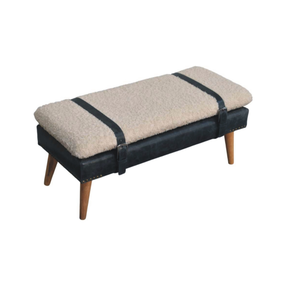 Boucle x Black Leather Bench