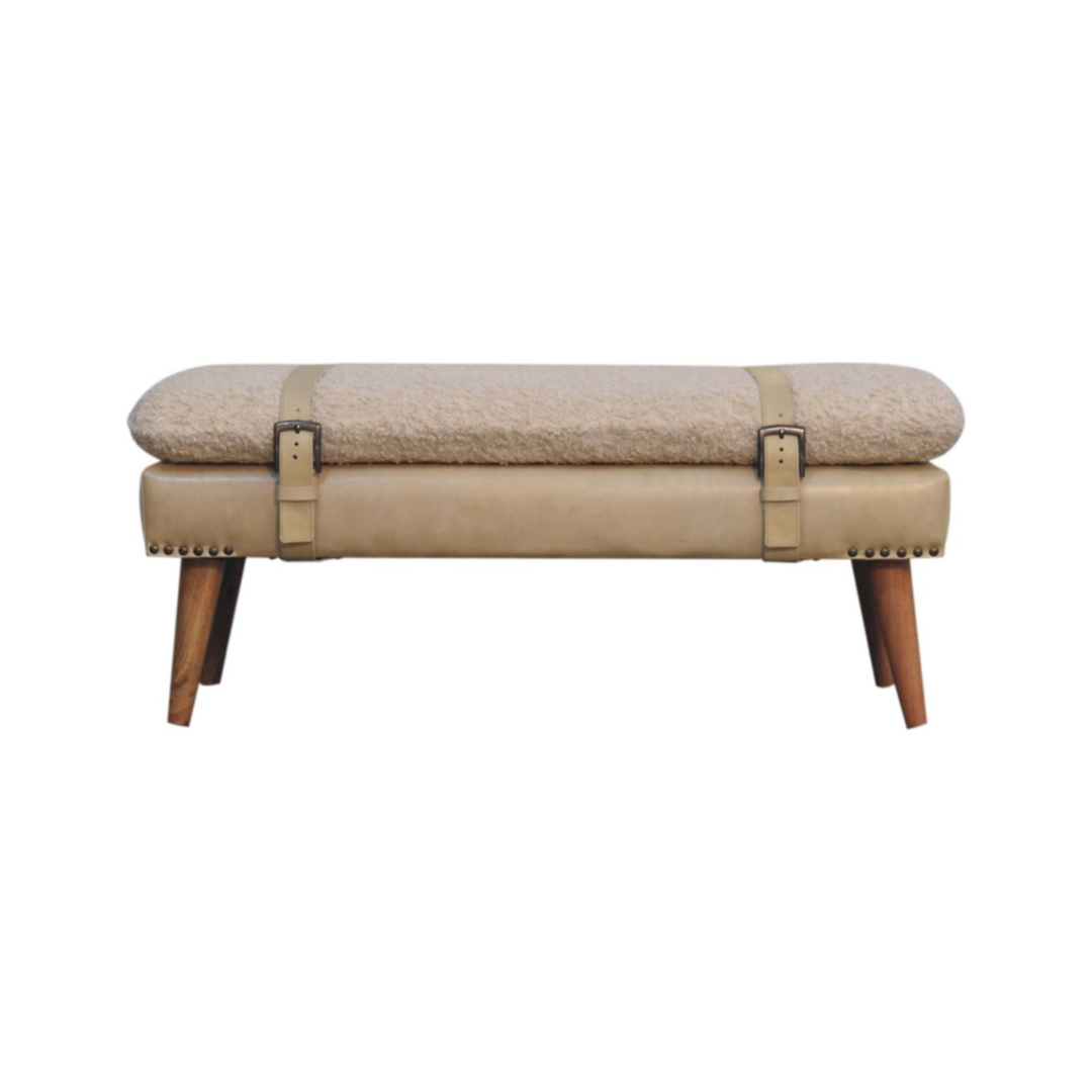 Boucle x Beige Leather Bench