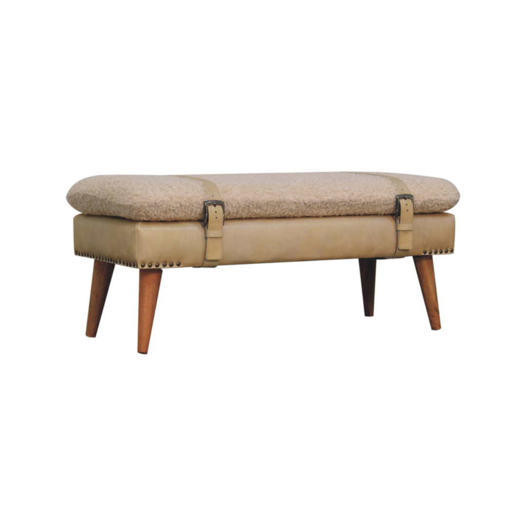 Boucle x Beige Leather Bench