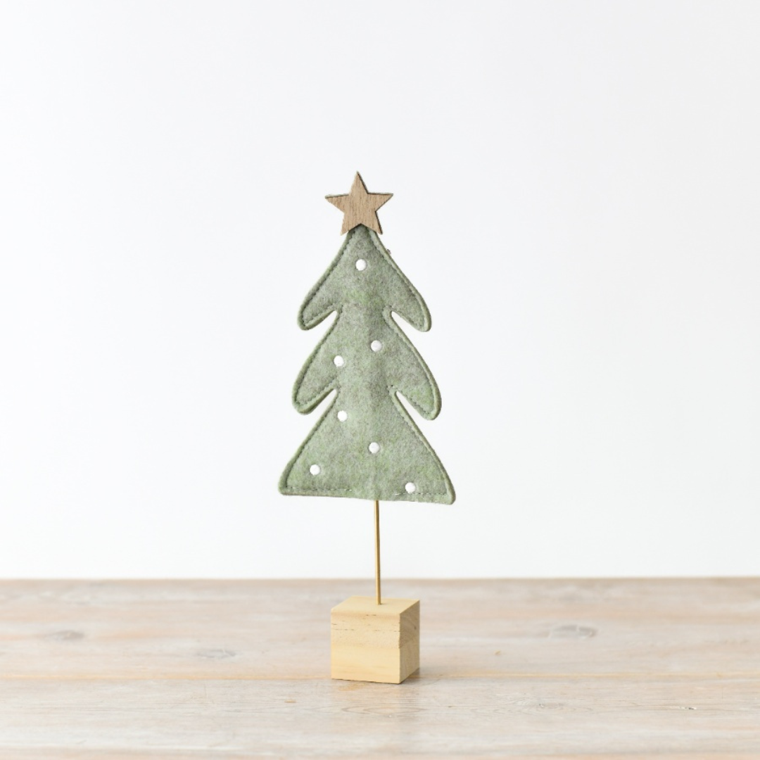 Light Green Felt Christmas Tree on Wooden Block