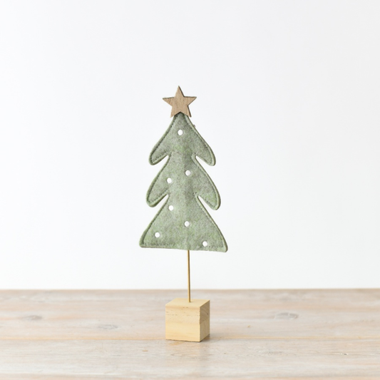 Light Green Felt Christmas Tree on Wooden Block