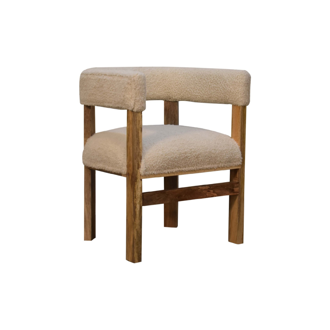 Cream Boucle Solid Wood Chair