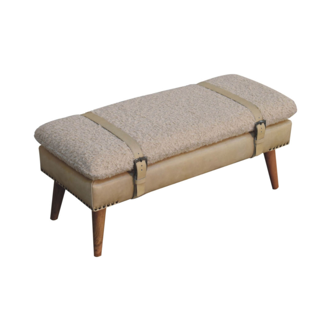 Boucle x Beige Leather Bench