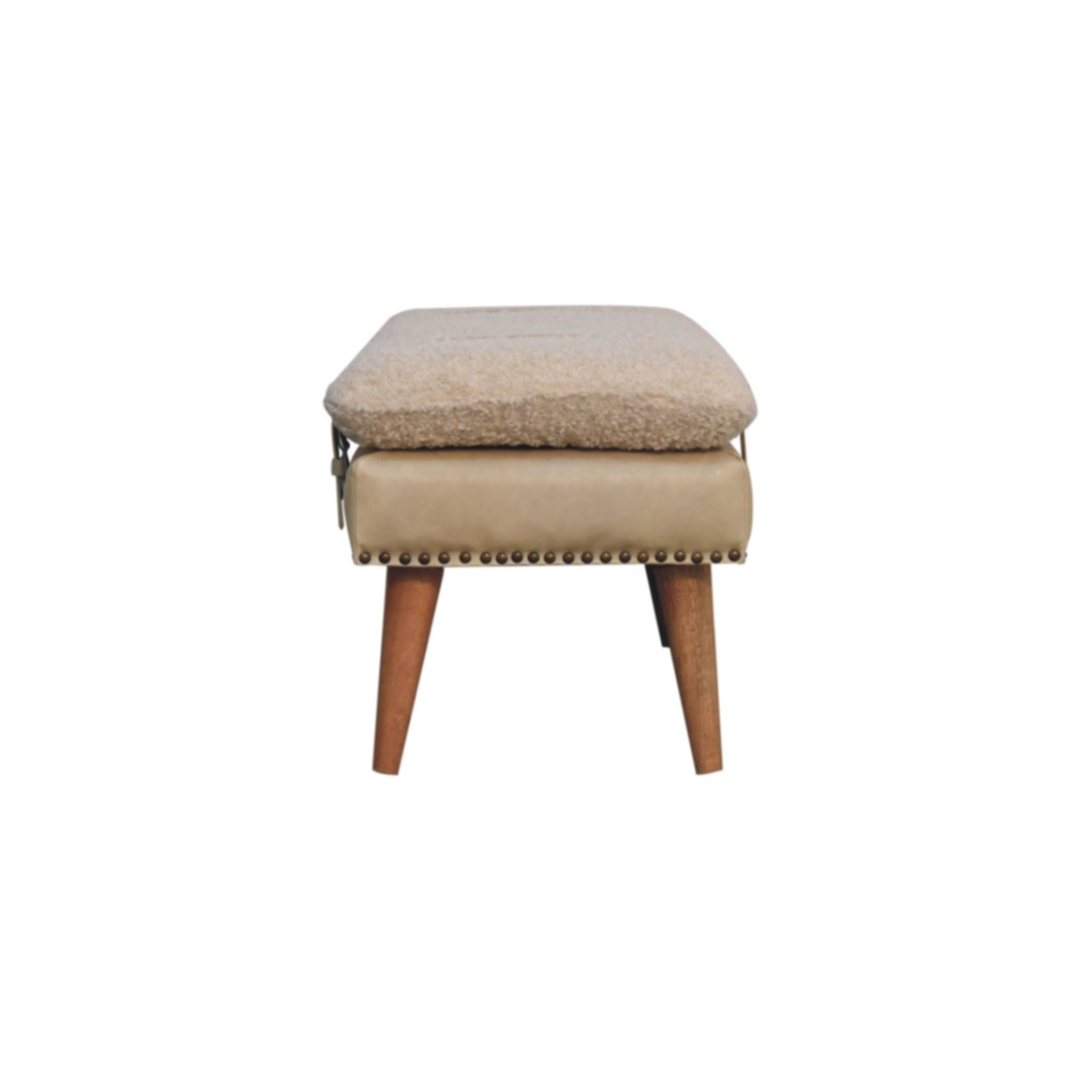 Boucle x Beige Leather Bench