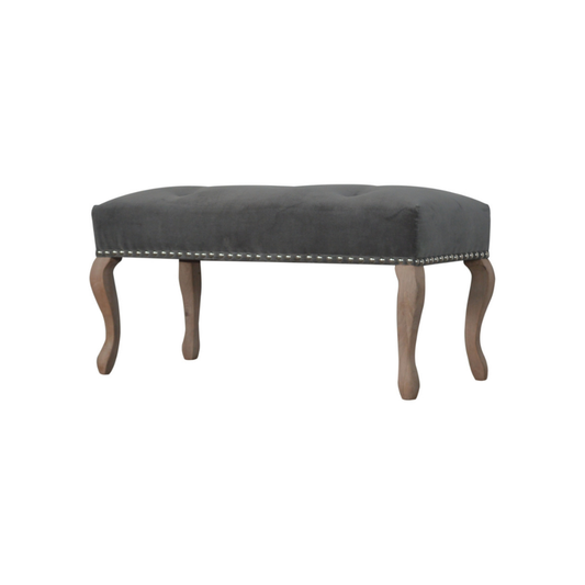 French Style Grey Velvet Bench