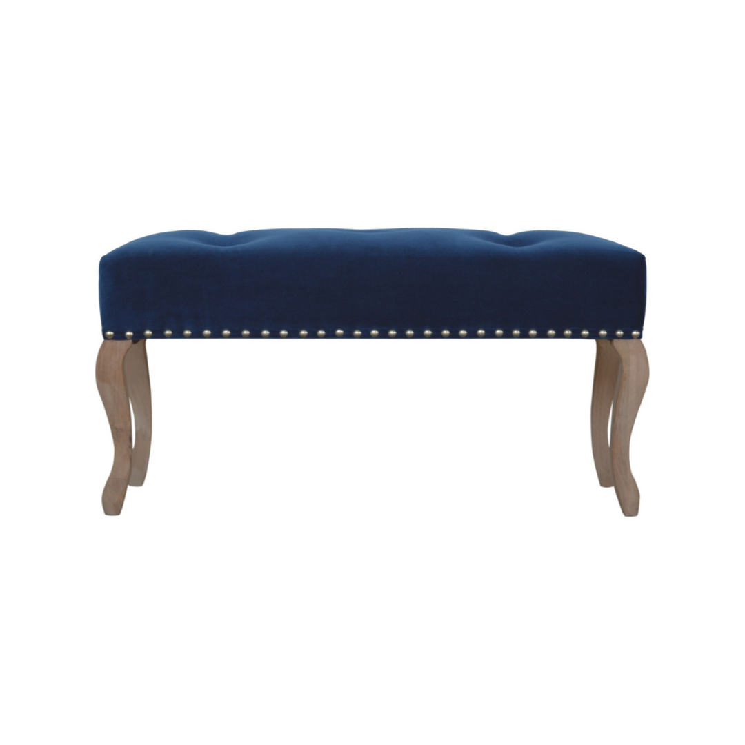French Style Royal Blue Velvet Bench