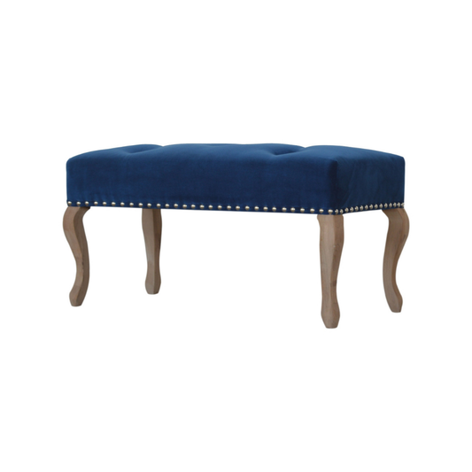 French Style Royal Blue Velvet Bench
