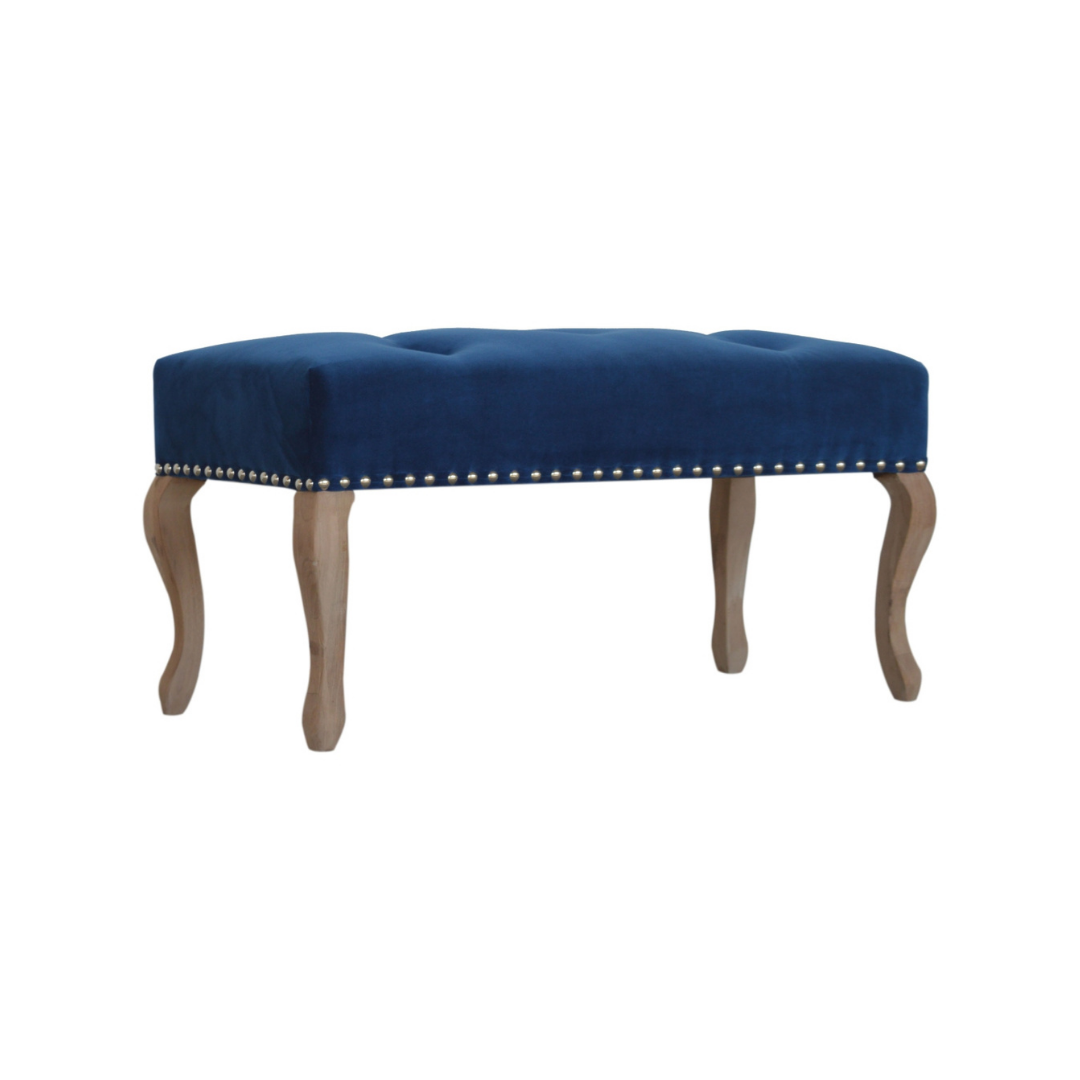 French Style Royal Blue Velvet Bench