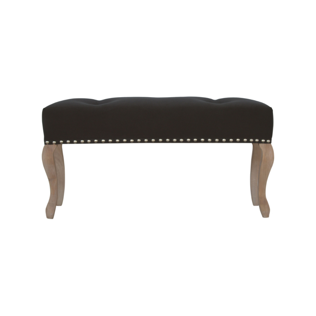 French Style Black Velvet Bench