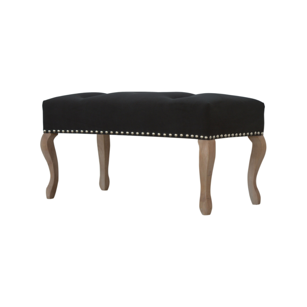 French Style Black Velvet Bench