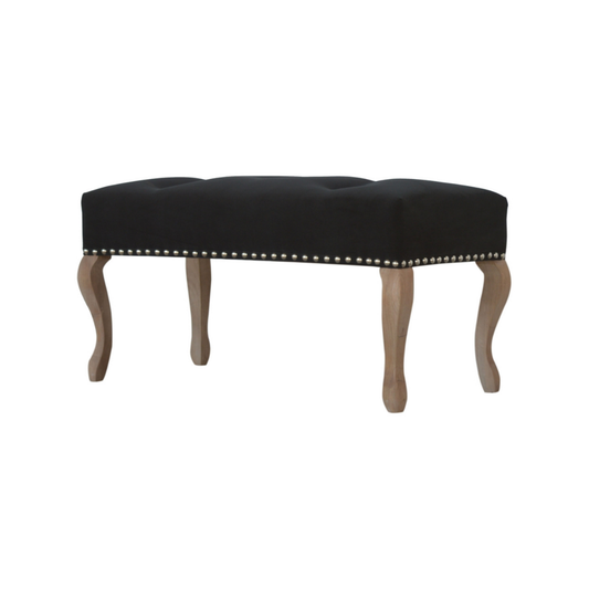 French Style Black Velvet Bench