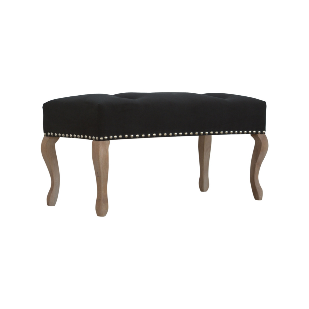 French Style Black Velvet Bench