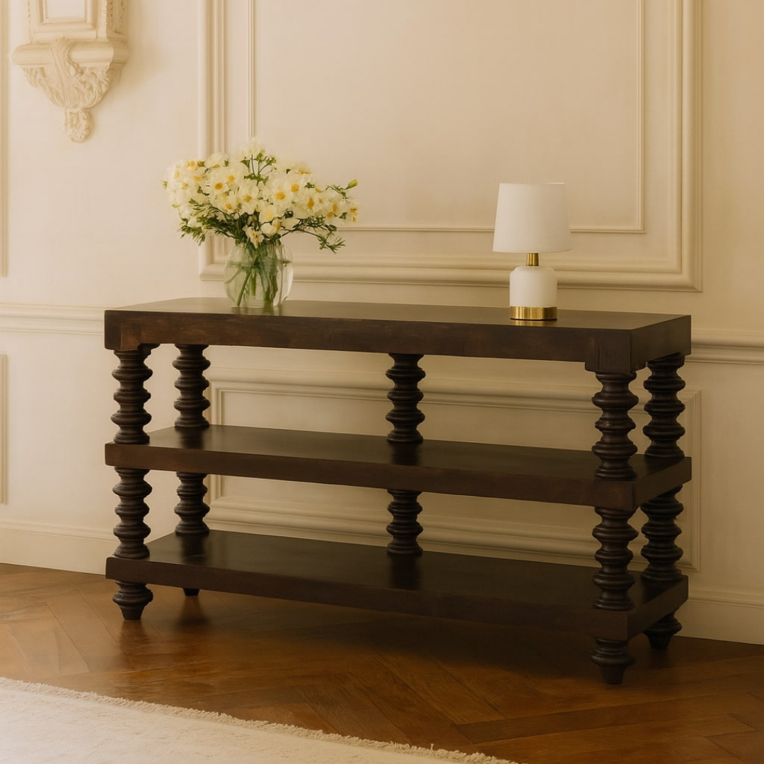 Spindle Shelf Console in Carbon Ash
