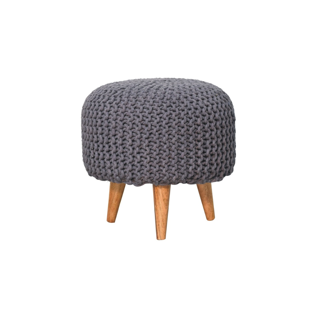 Grey Round Footstool