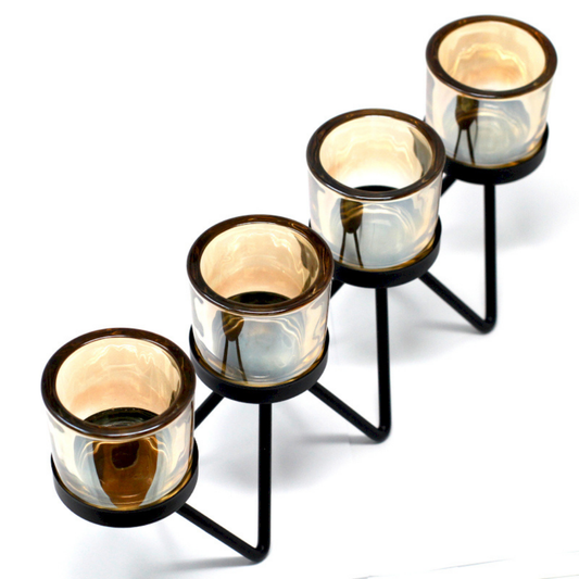 Iron Votive Candle Holder Centrepiece  - 4 Cup Zig Zag