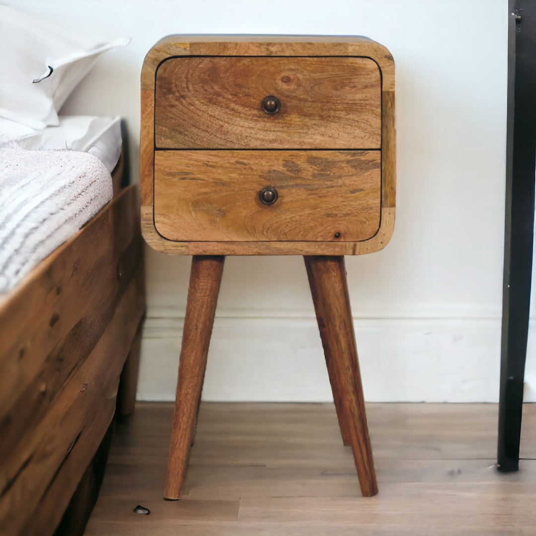 Mini Oak Style Curved Bedside Table