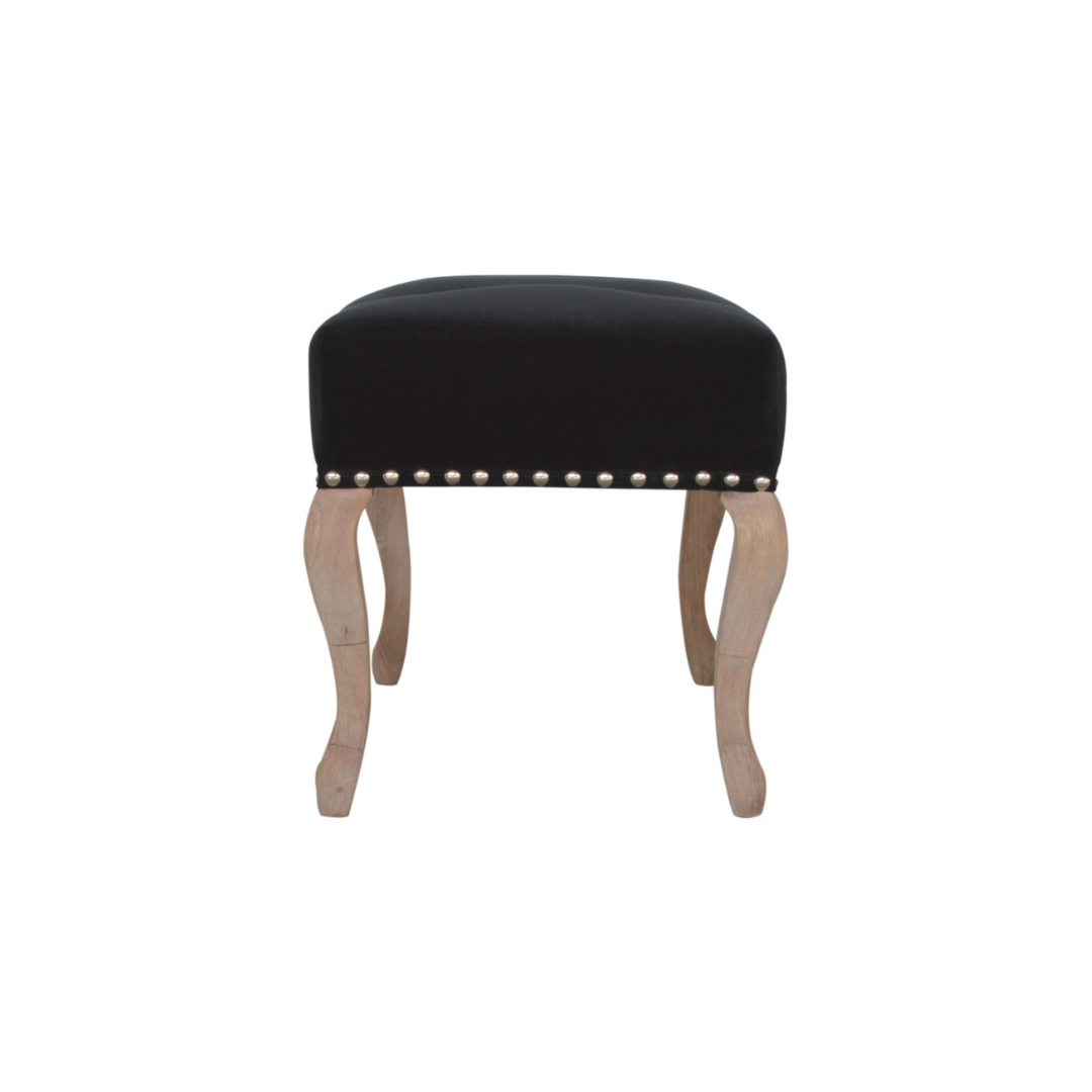 French Style Black Velvet Bench