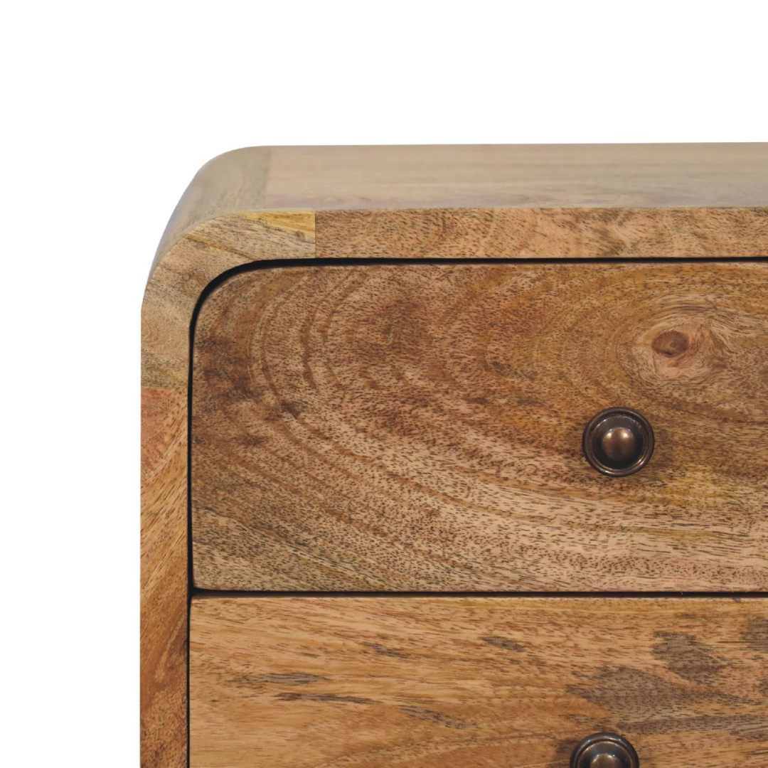 Mini Oak Style Curved Bedside Table