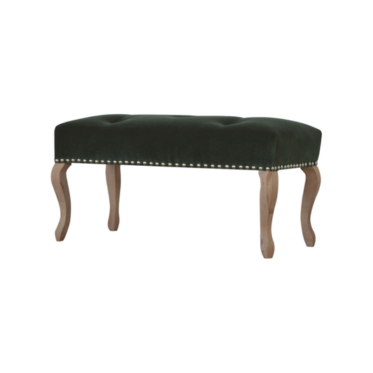 French Style Emerald Velvet Bench