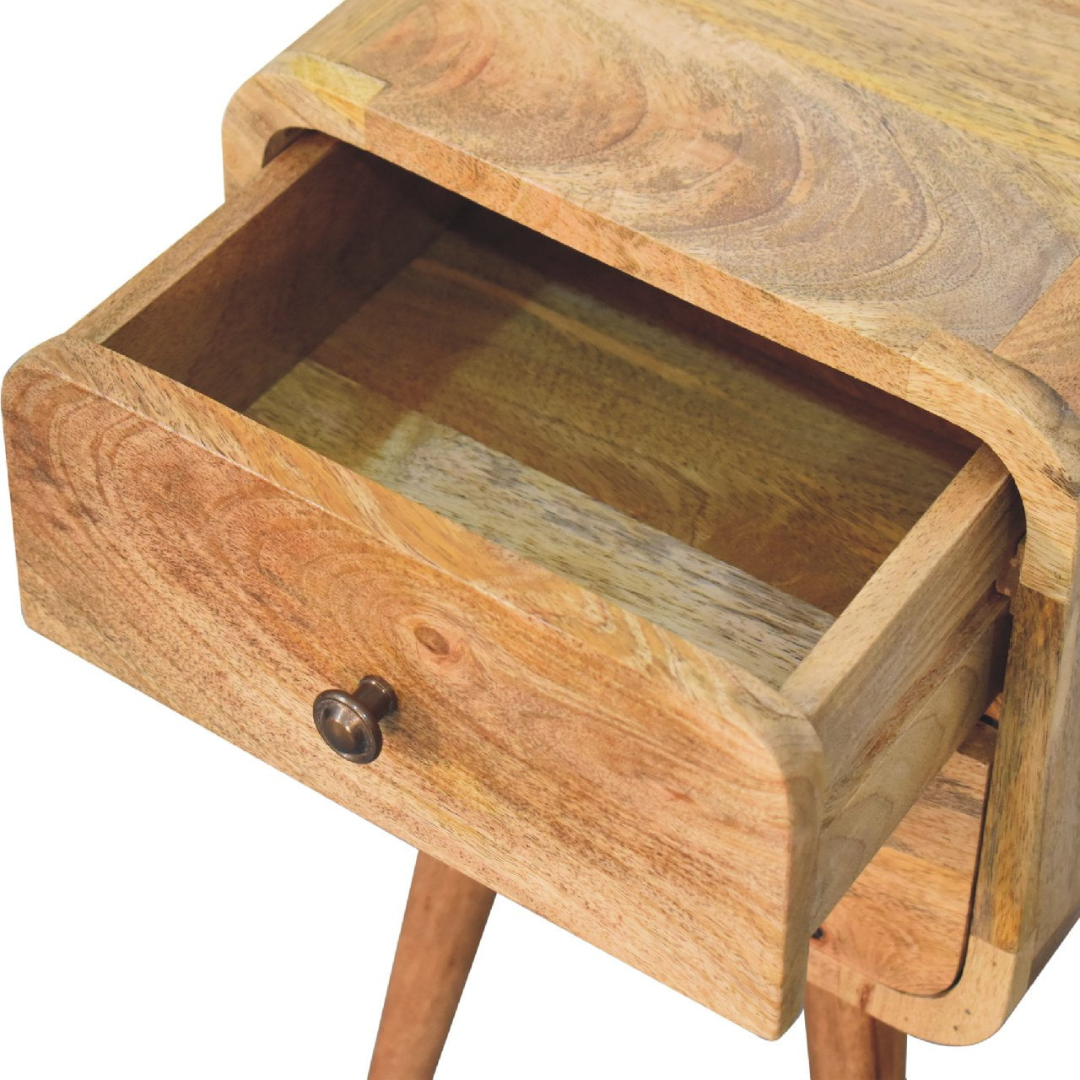 Mini Oak Style Curved Bedside Table