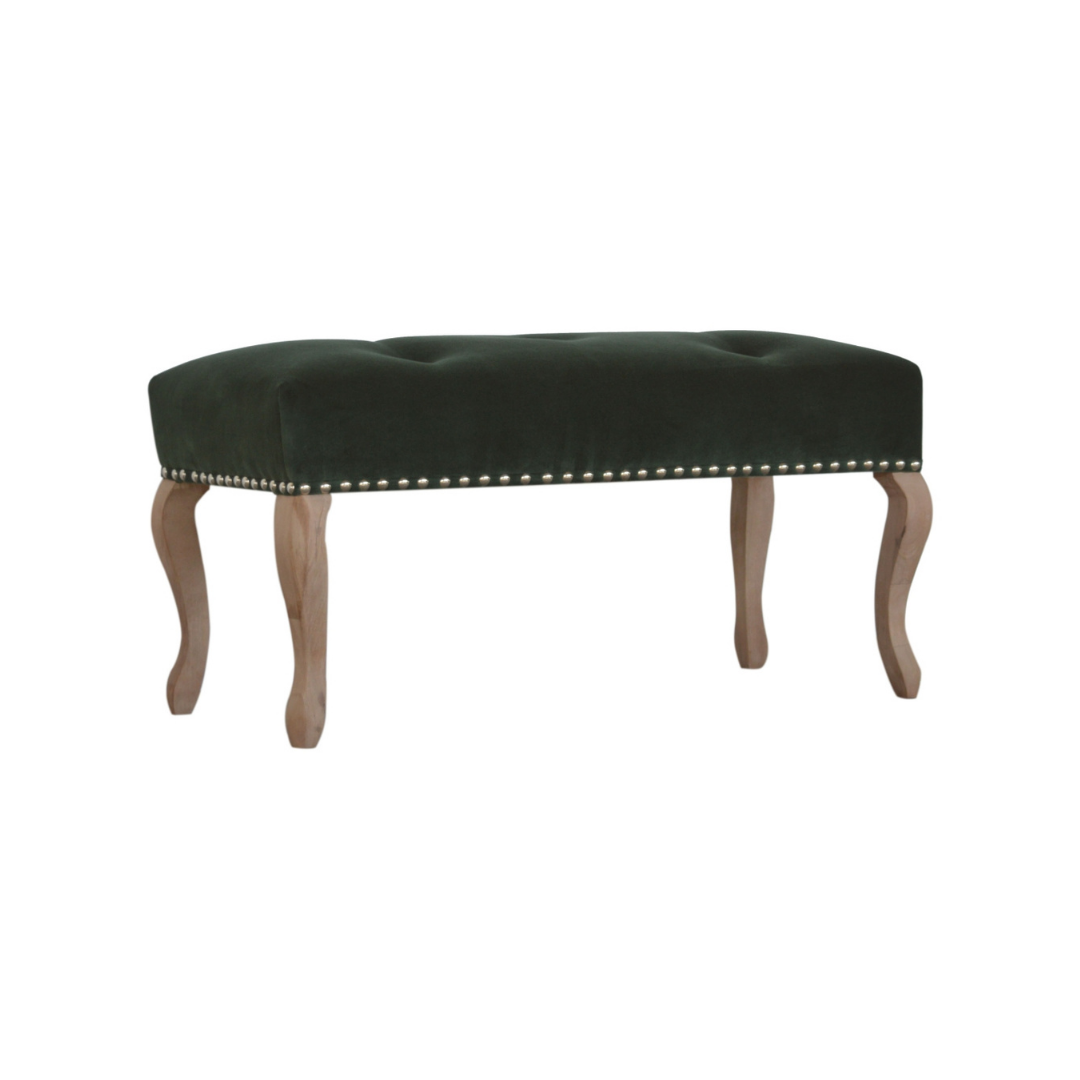 French Style Emerald Velvet Bench