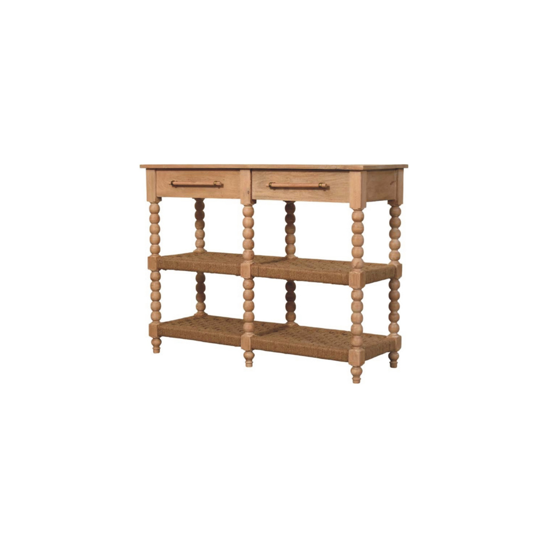 Savoy Bobbin Console with Jute Shelves