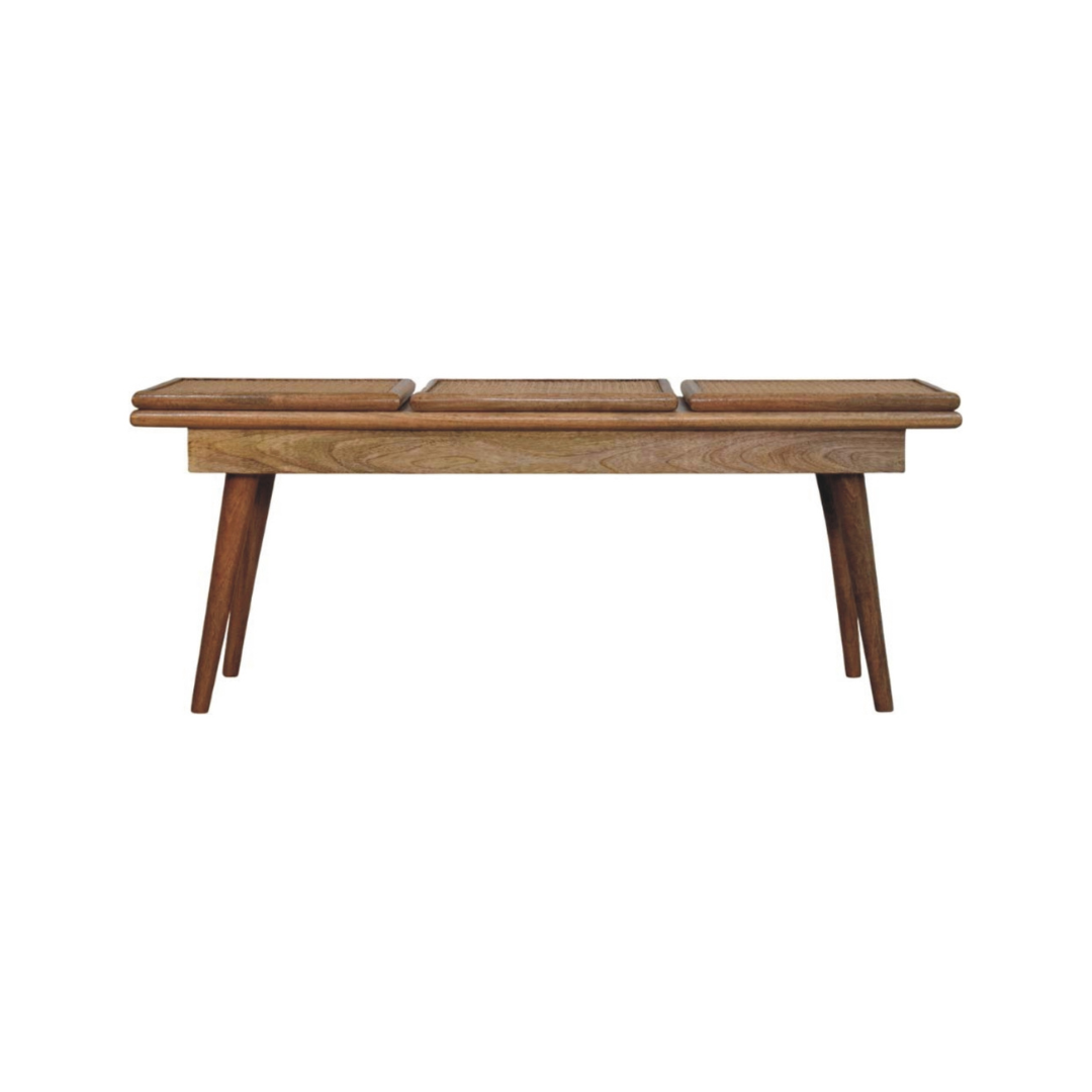 Larissa Triple Accent Oak Style Cane Bench
