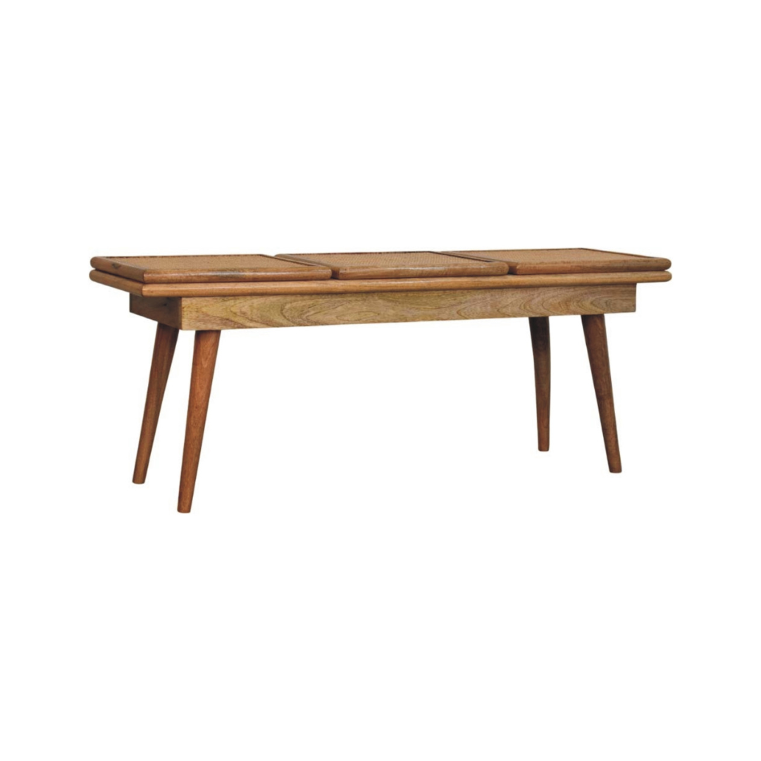 Larissa Triple Accent Oak Style Cane Bench