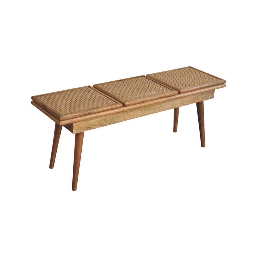 Larissa Triple Accent Oak Style Cane Bench