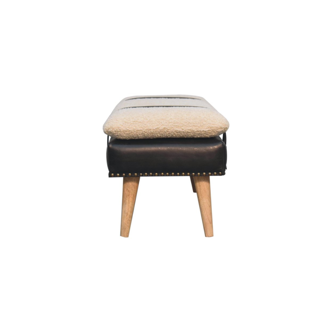 Bouclé Buffalo Hide Black Leather Bench