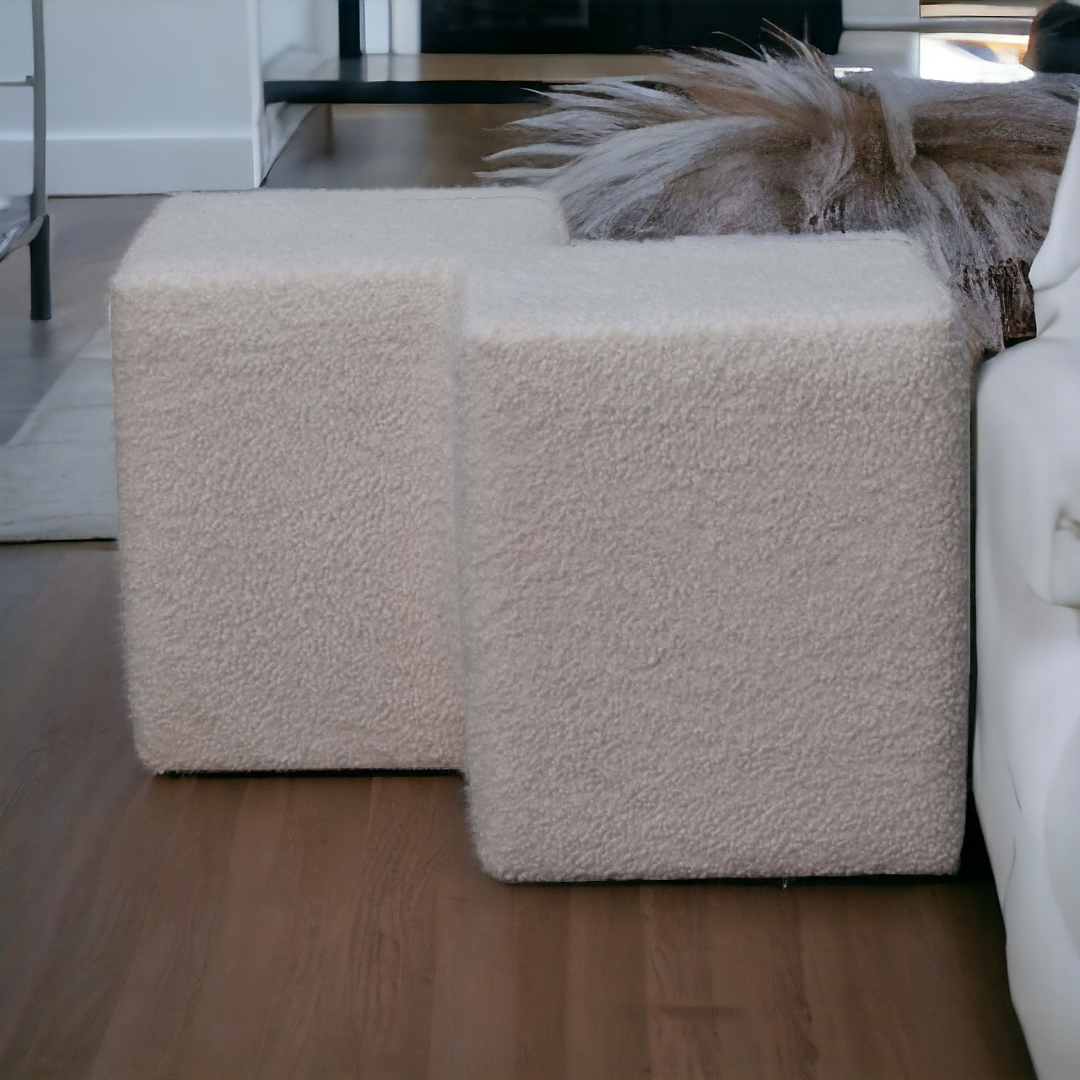 White Boucle Twin Footstool