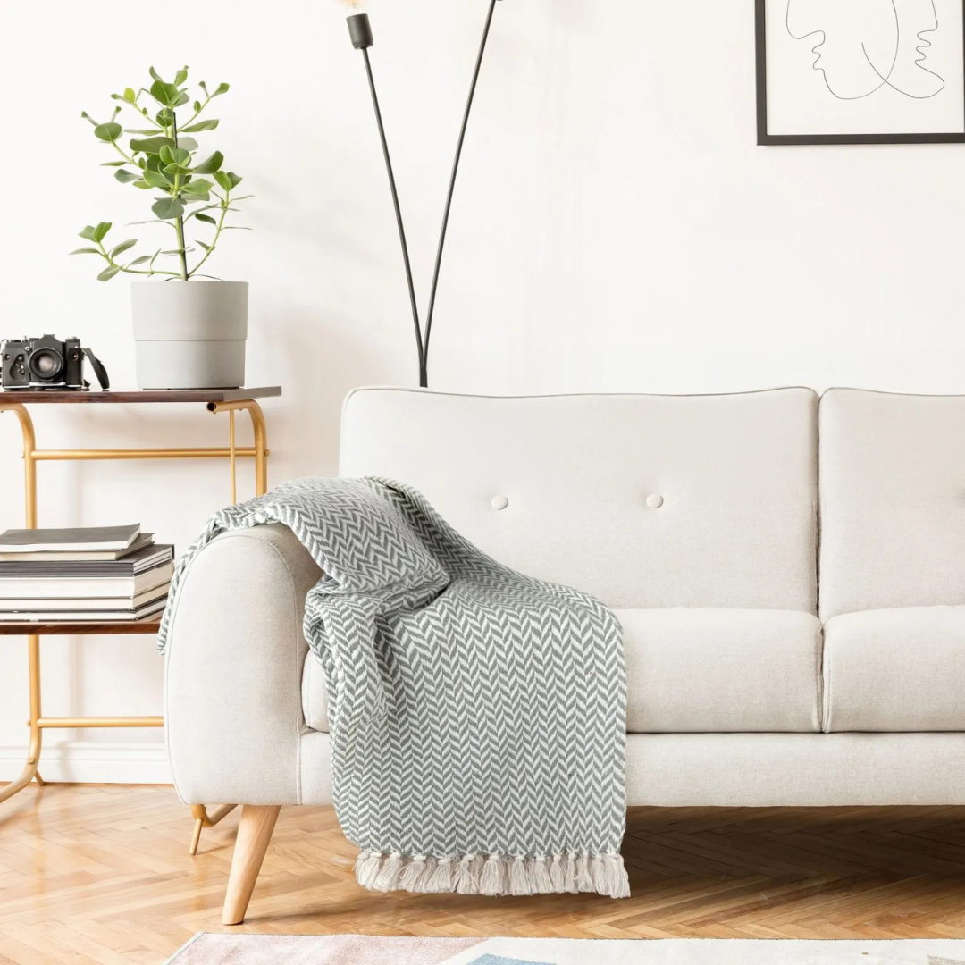 Silver Chevron Pattern Cotton Throw Blanket