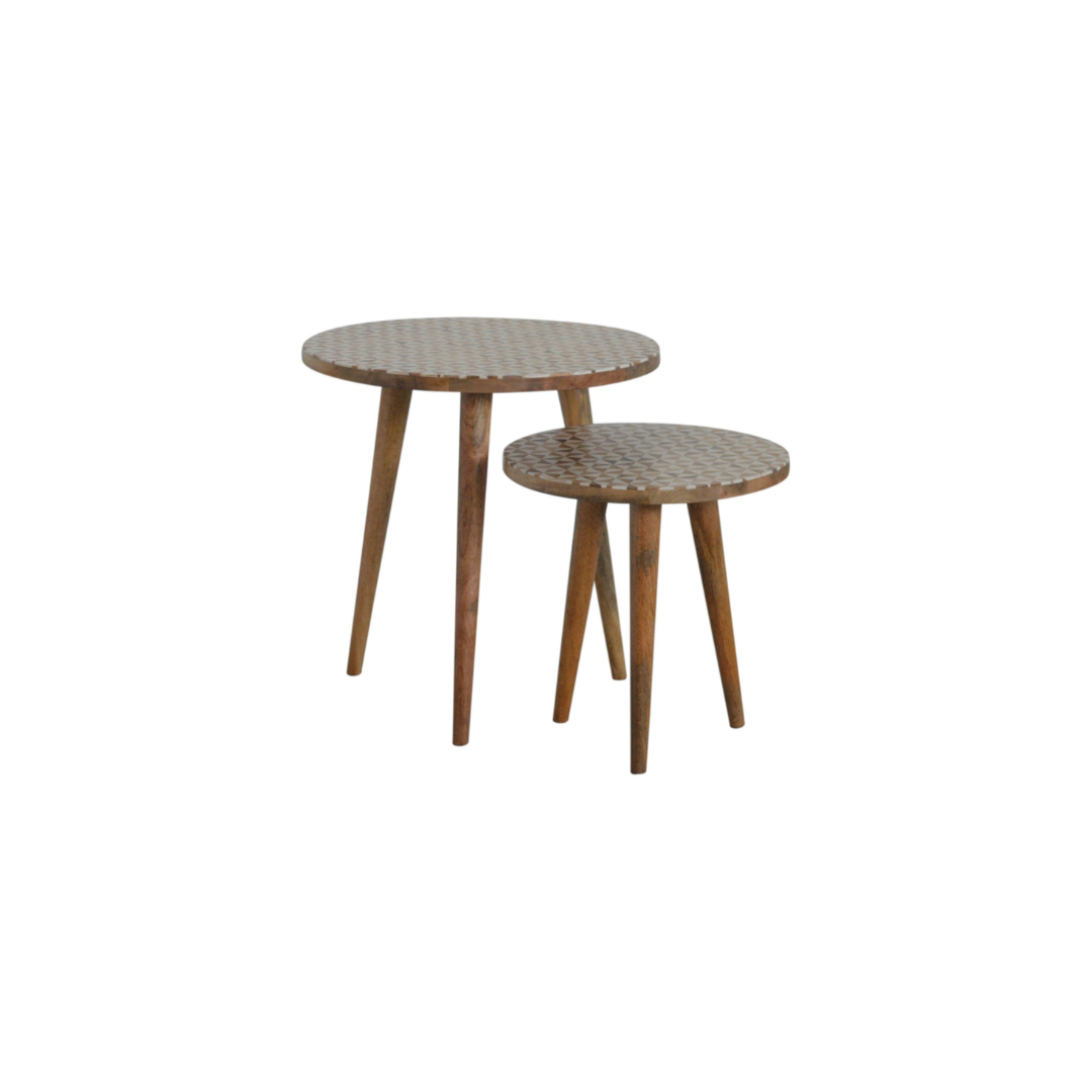 White Pattern Footstool Set of 2