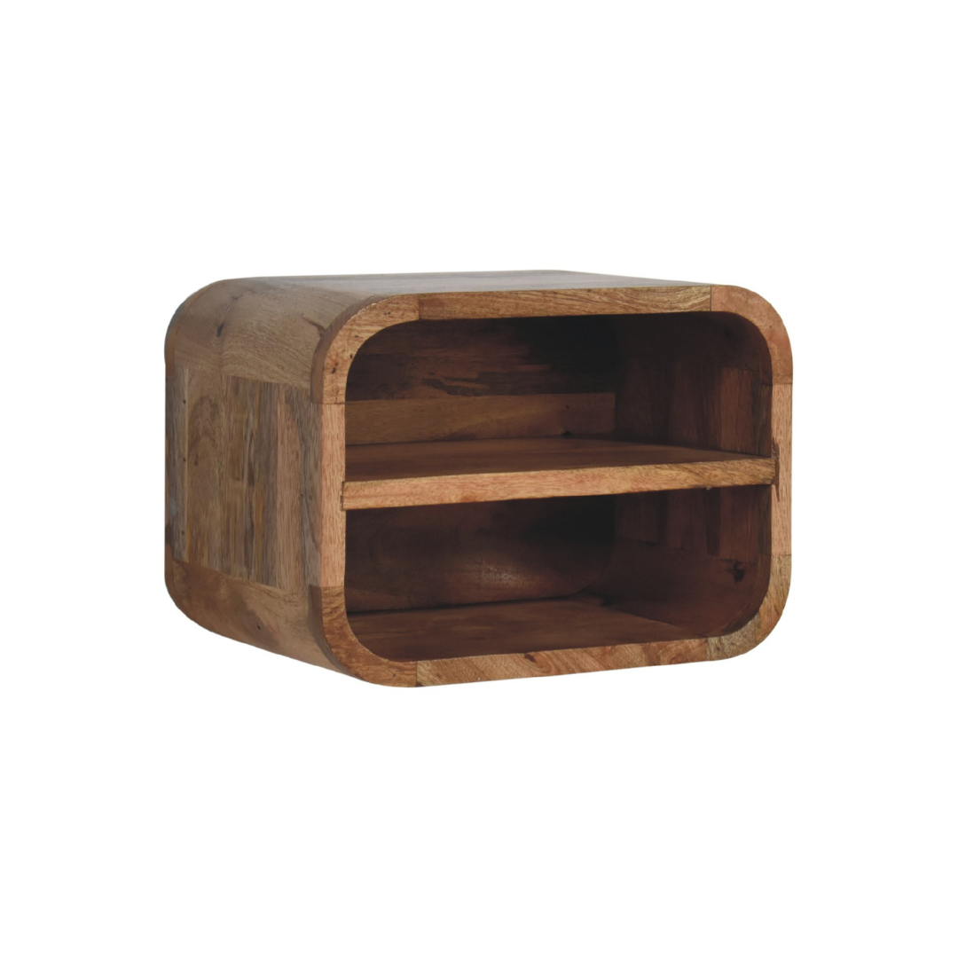 Oak Style Floating Open Curve Bedside Table