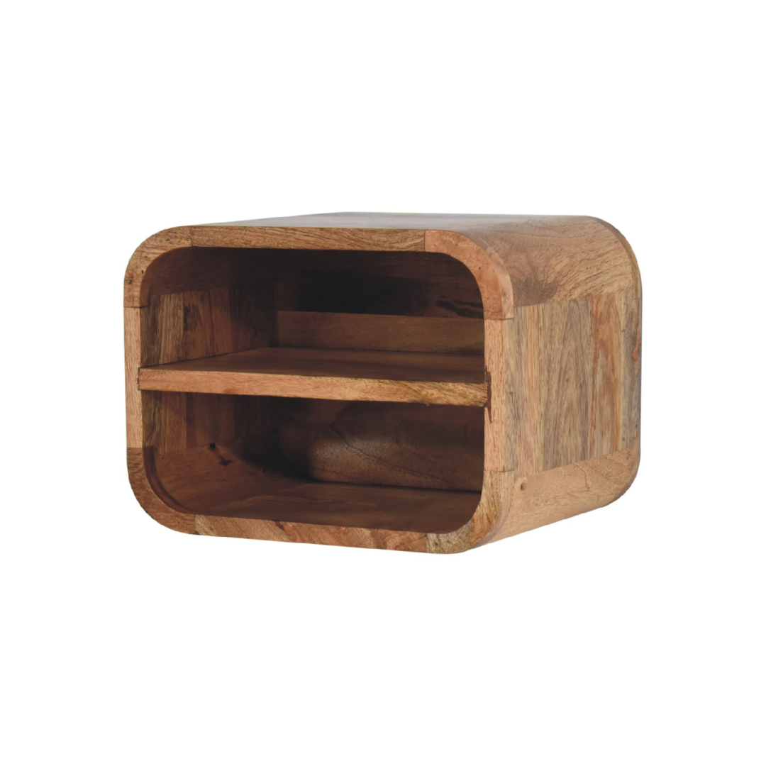Oak Style Floating Open Curve Bedside Table
