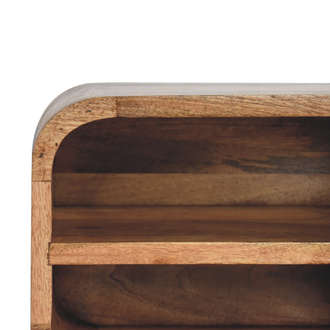 Oak Style Floating Open Curve Bedside Table