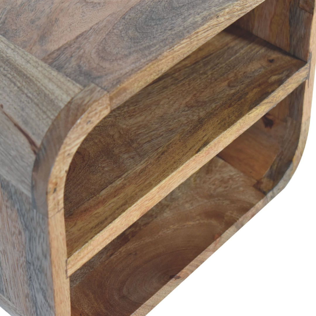Oak Style Floating Open Curve Bedside Table