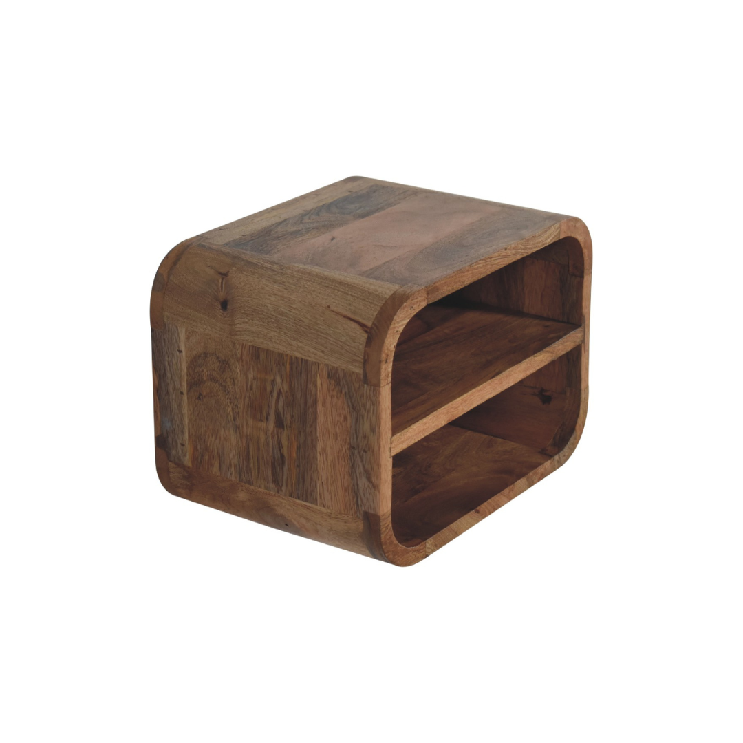 Oak Style Floating Open Curve Bedside Table