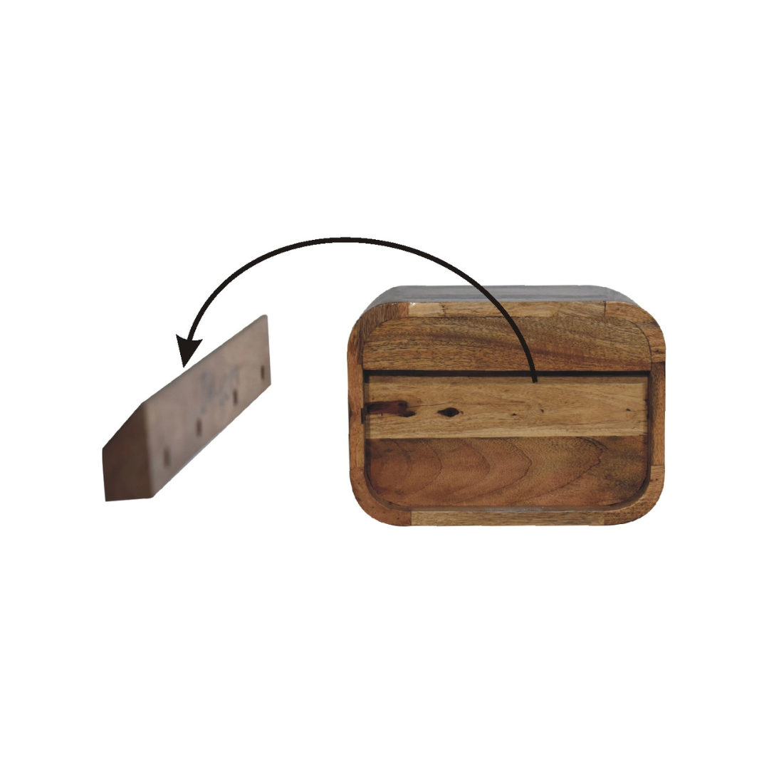 Oak Style Floating Open Curve Bedside Table