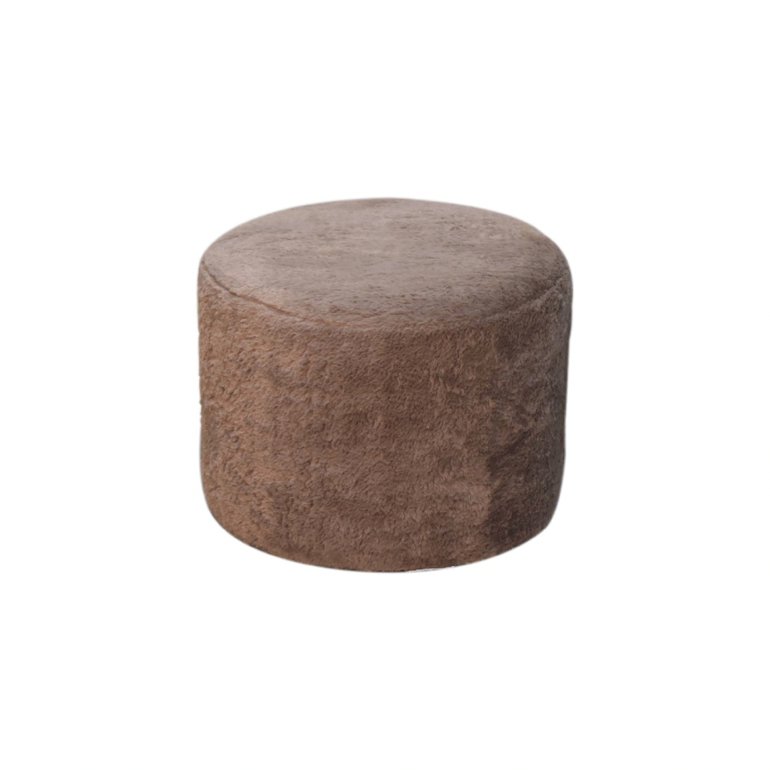 Mocha Faux Fur Round Footstool