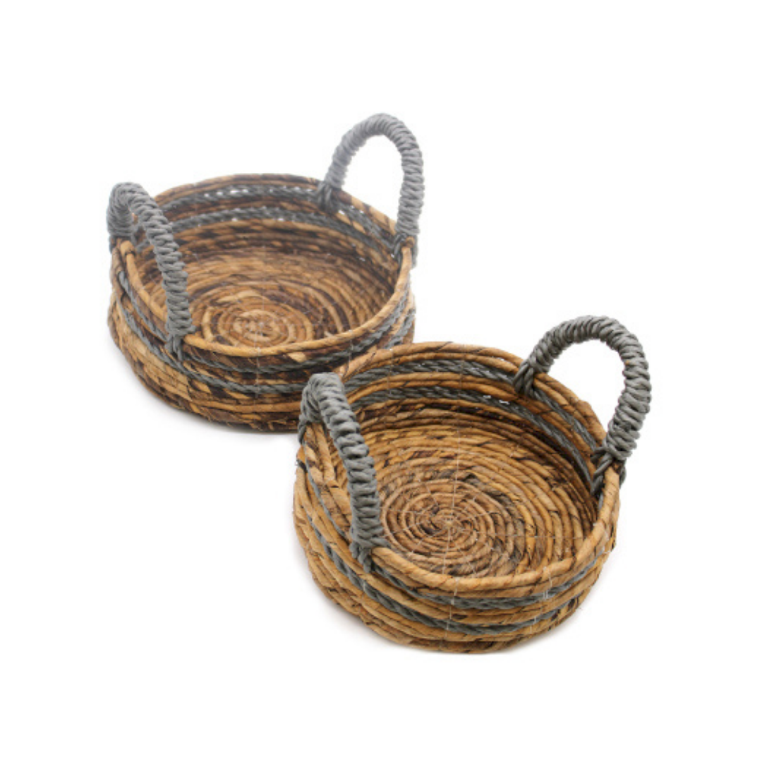 Banana Leaf & Abu-abu Raffia Basket - Set of 2