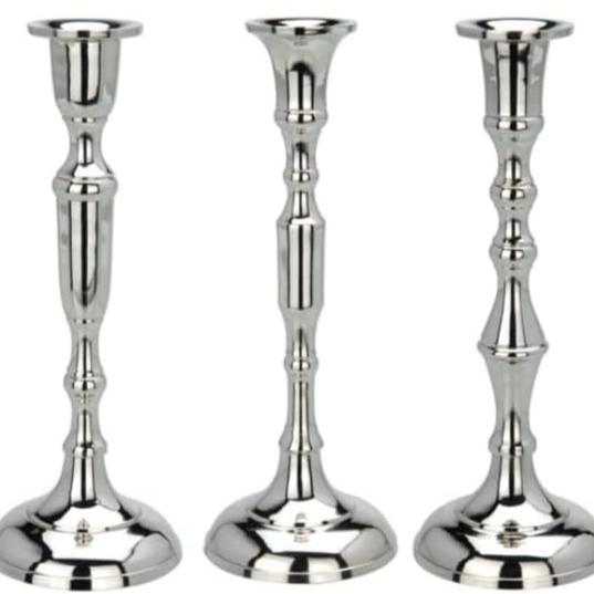 Tall Shiny Silver Candle Holder