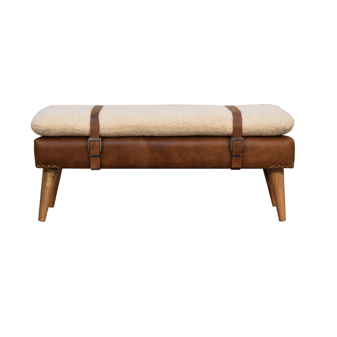 Bouclé Buffalo Hide Leather Bench