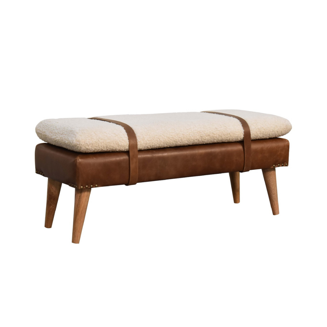 Bouclé Buffalo Hide Leather Bench