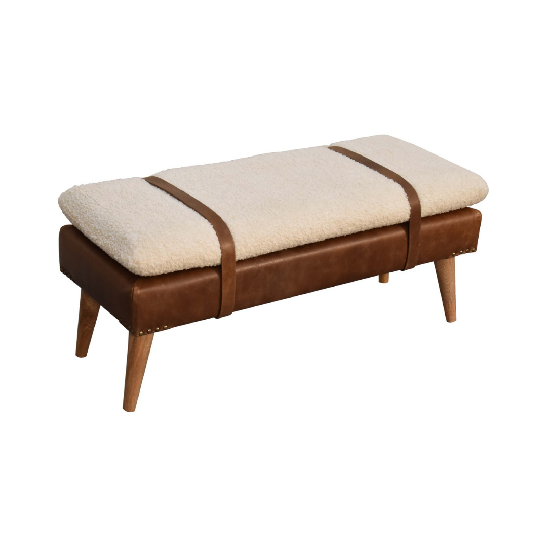 Bouclé Buffalo Hide Leather Bench