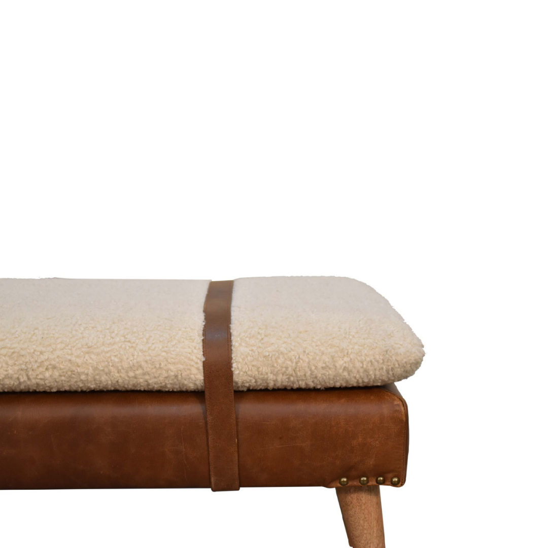 Bouclé Buffalo Hide Leather Bench