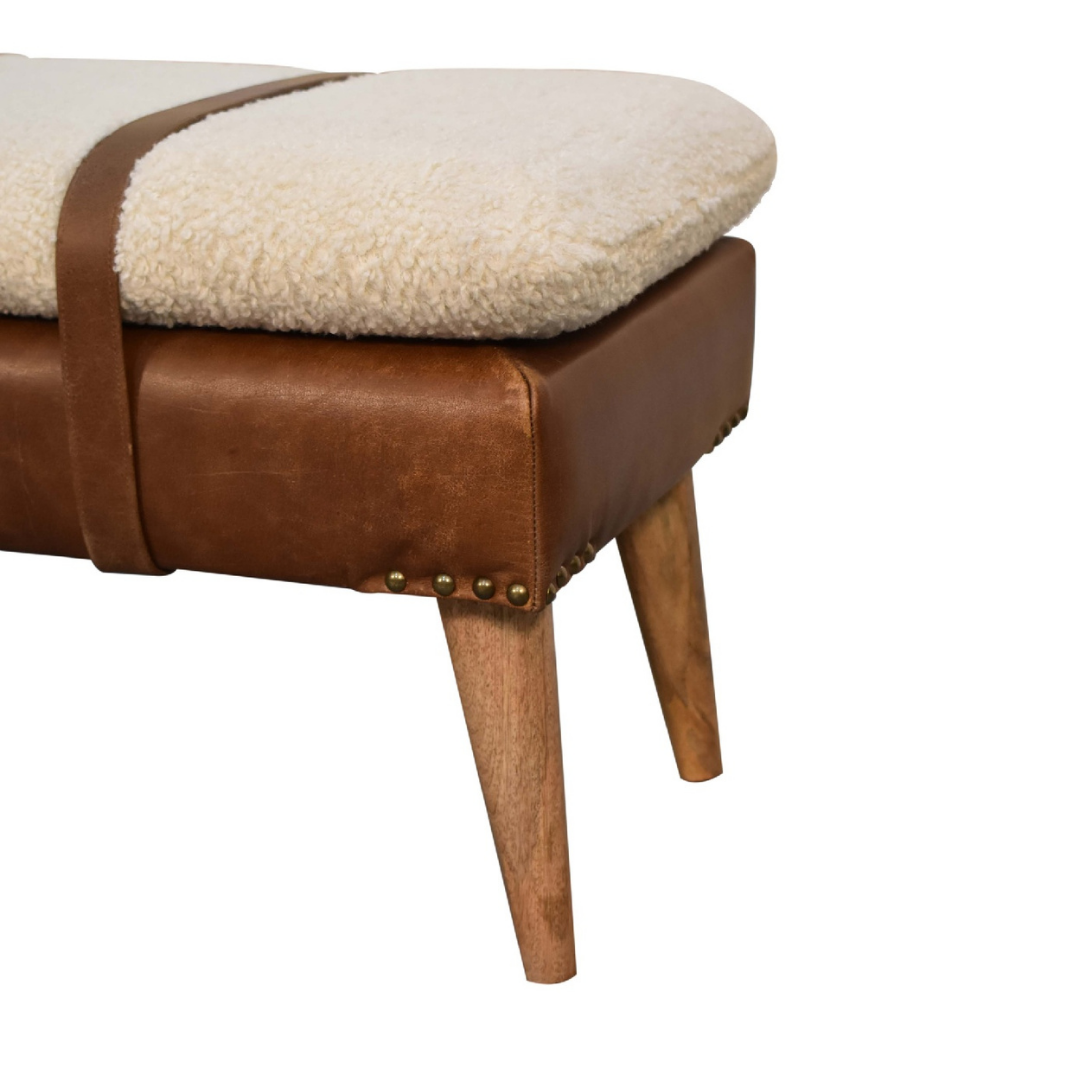Bouclé Buffalo Hide Leather Bench
