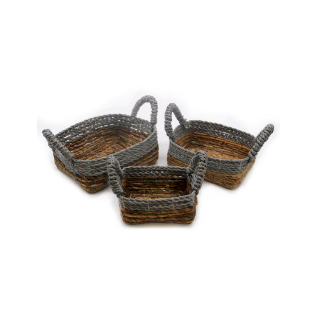 Banana Leaf & Abu-Abu Raffia Square Basket - Set of 3
