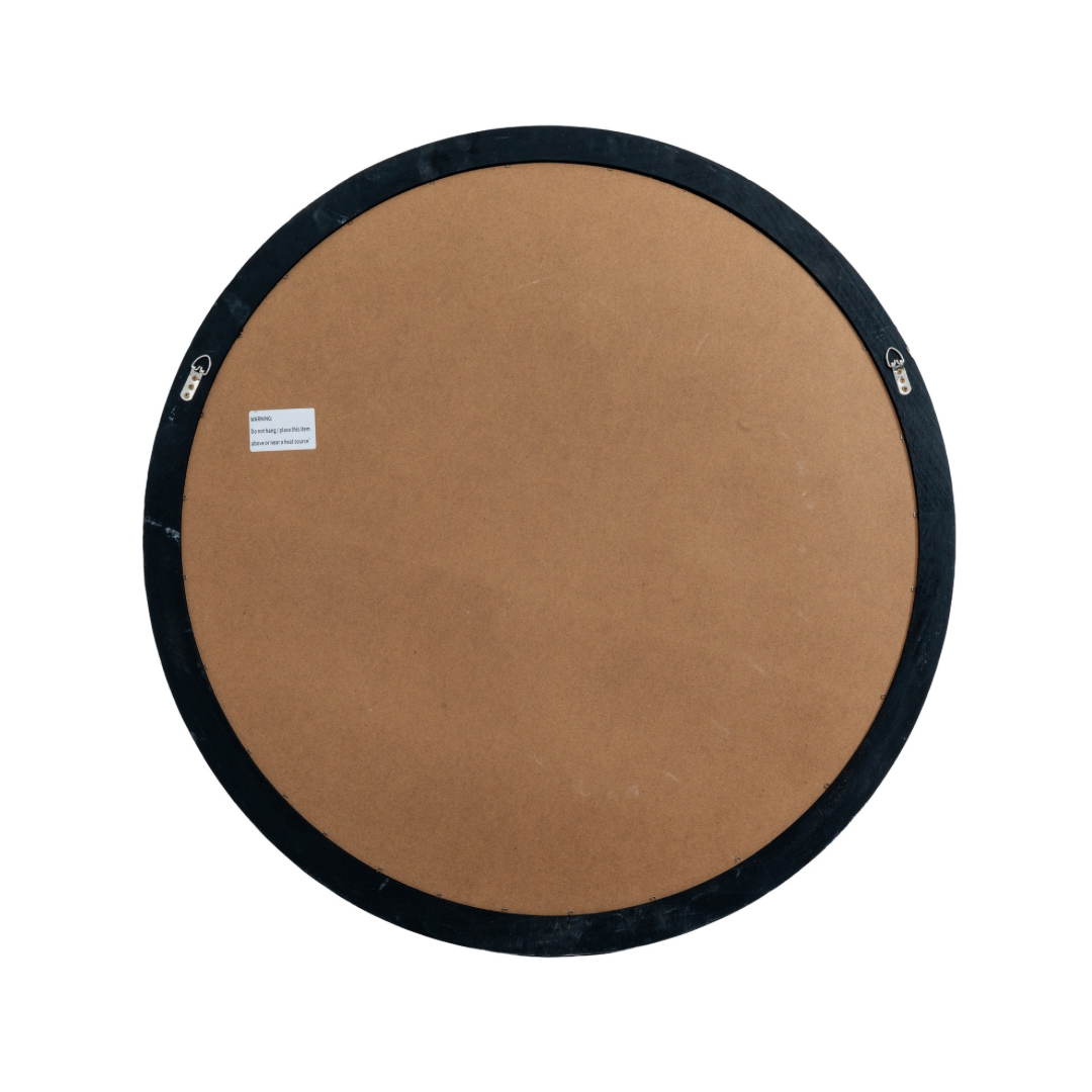 Black Wood Round Window Mirror