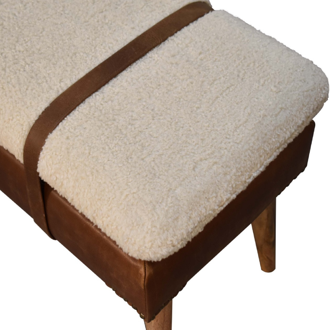 Bouclé Buffalo Hide Leather Bench